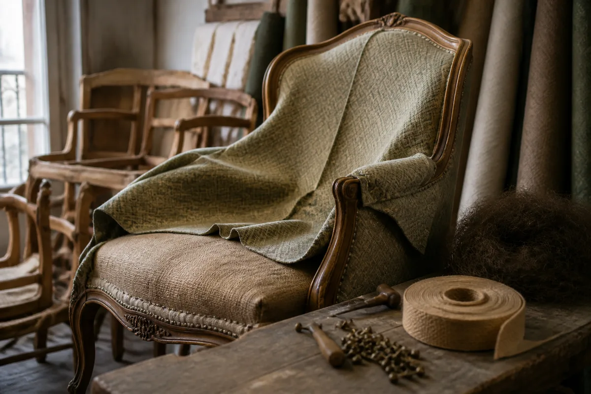 Pose du tissu de couverture sur un fauteuil Voltaire regarni